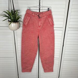 ASOS Design Balloon‎ Leg Worker Pant Retro Belted Coral Acid Wash Jeans Size 6